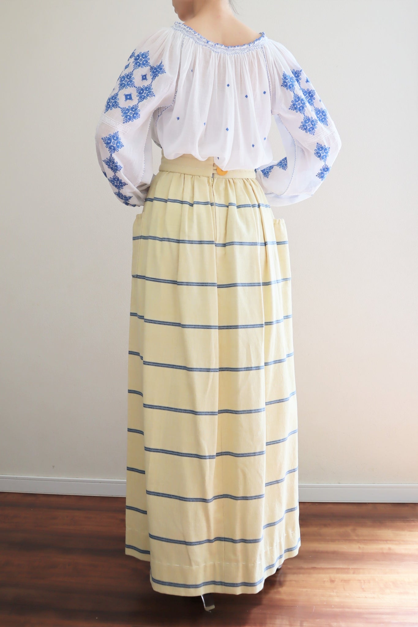 70s Homemade Quilted Waistband Canvas Maxi Skirt