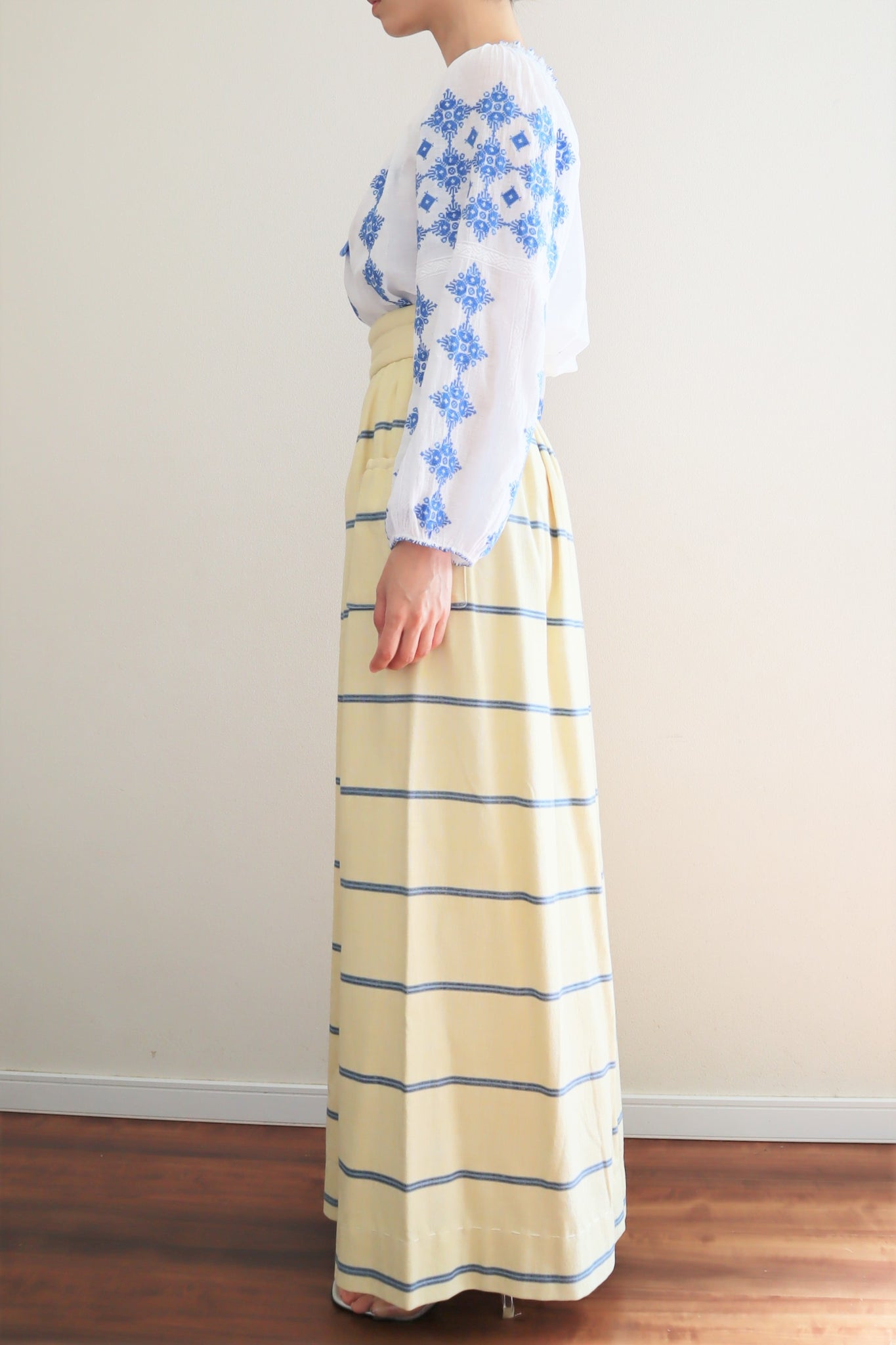 70s Homemade Quilted Waistband Canvas Maxi Skirt