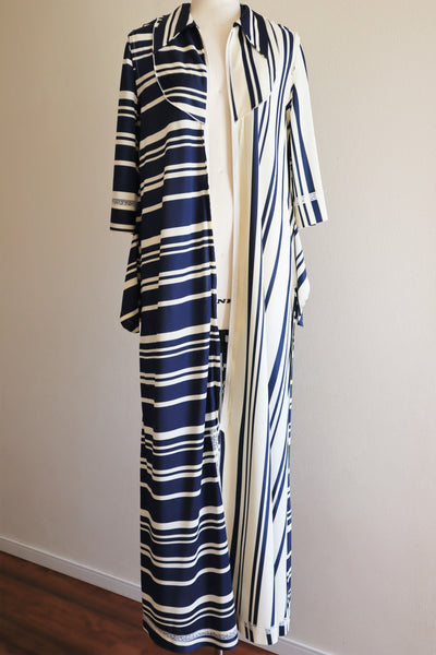70s Asymmetric Striped Maxi Dress