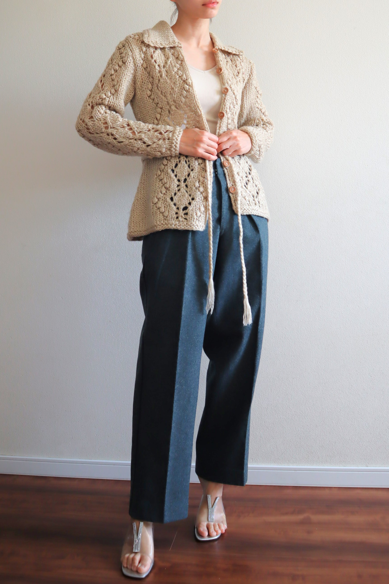 70s Beige Hand Knit Cardigan