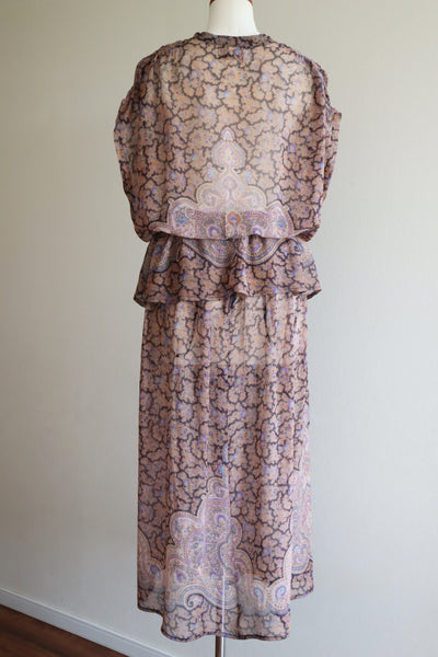 70s Paisley Printed Sheer Blouse And Matching Skirt Set
