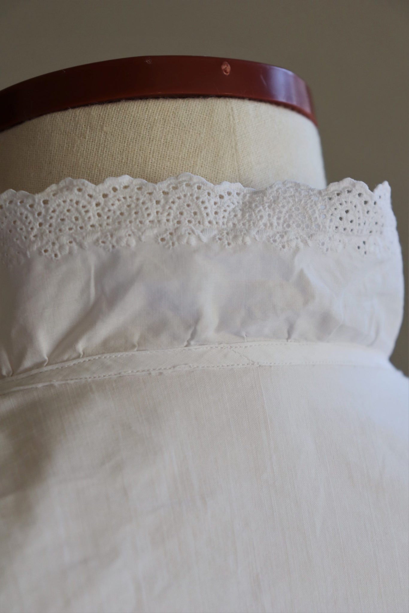 1900s Antique French White Cotton Blouse Embroidered Pleats Ruflfe