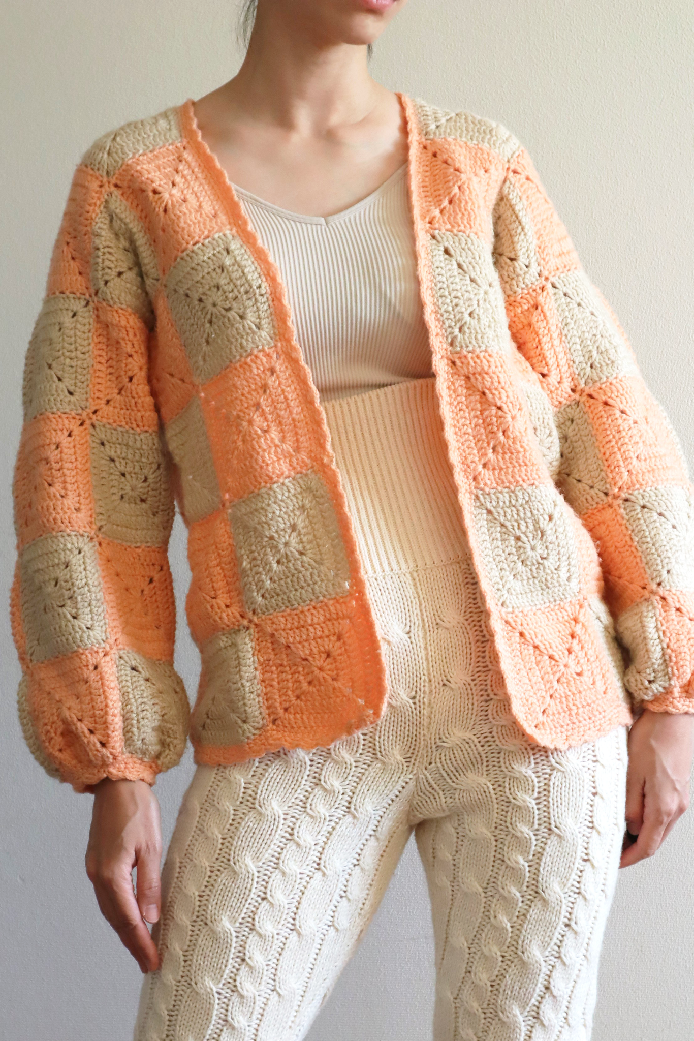 70s Hand Knit Crochet Cardigan