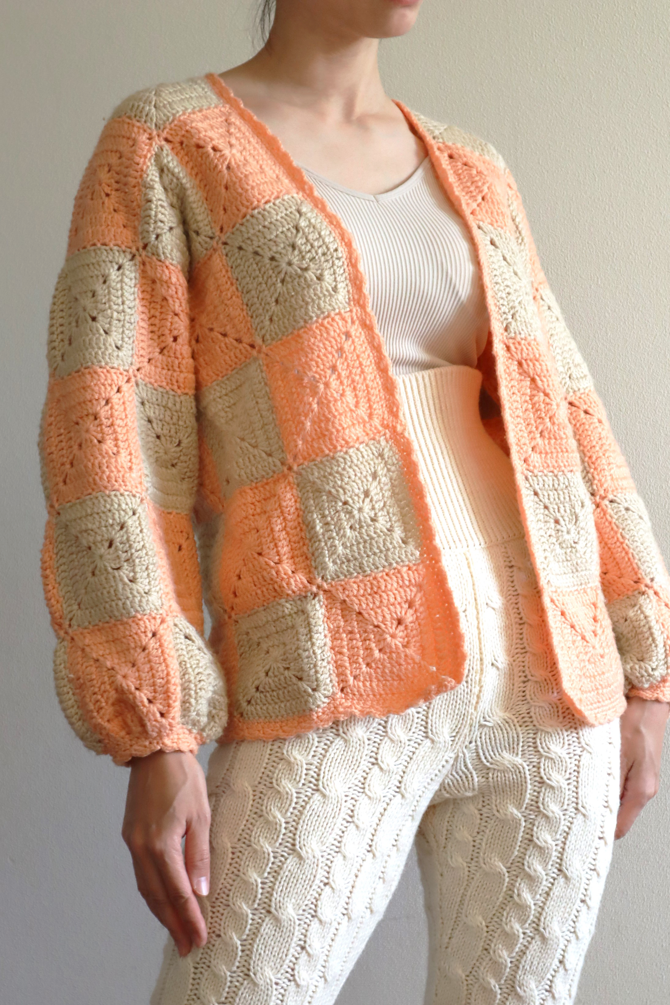 70s Hand Knit Crochet Cardigan