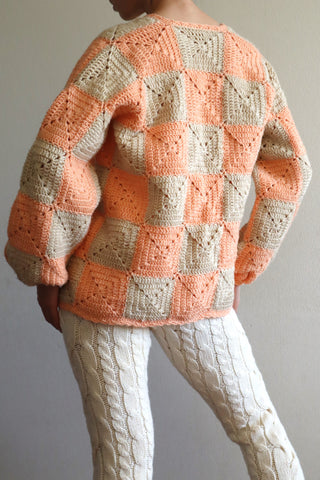 70s Hand Knit Crochet Cardigan