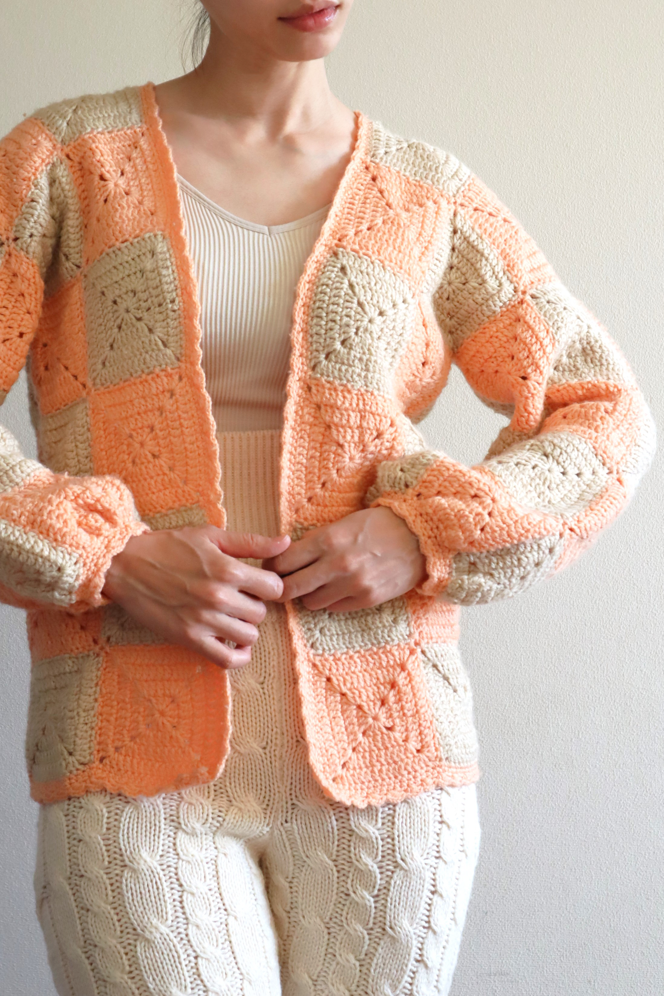 70s Hand Knit Crochet Cardigan