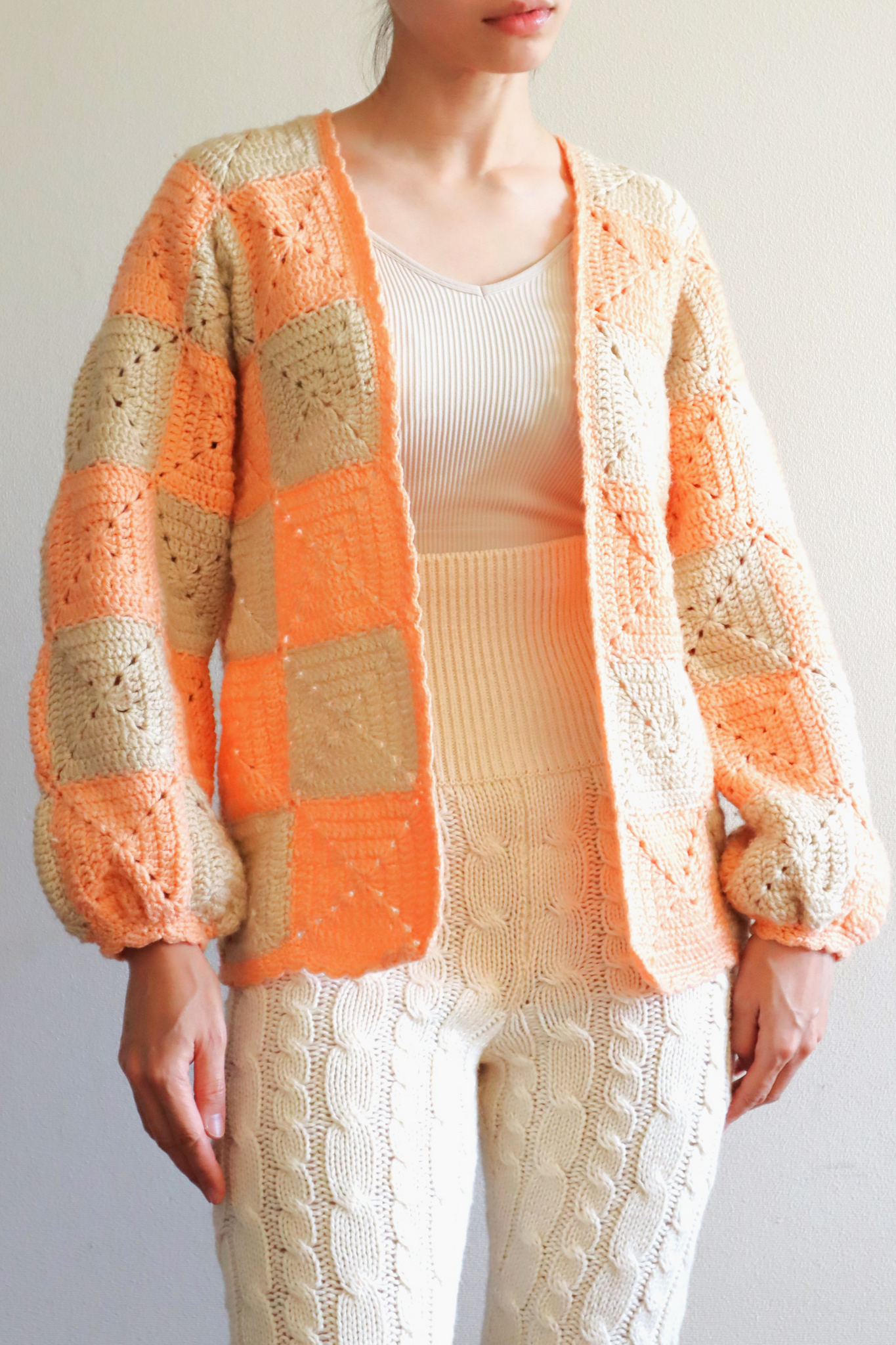 70s Hand Knit Crochet Cardigan