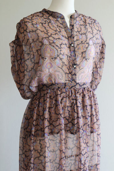 70s Paisley Printed Sheer Blouse And Matching Skirt Set