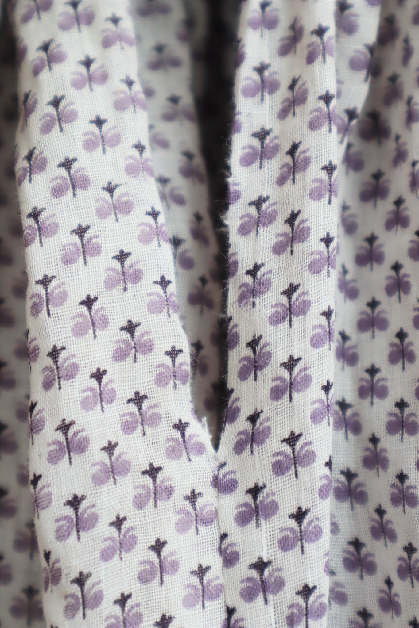 1910s Edwardian Purple Calico Print Cotton Skirt