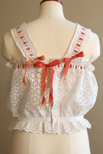 1910s Floral Cut Work Lace Cotton Camisole