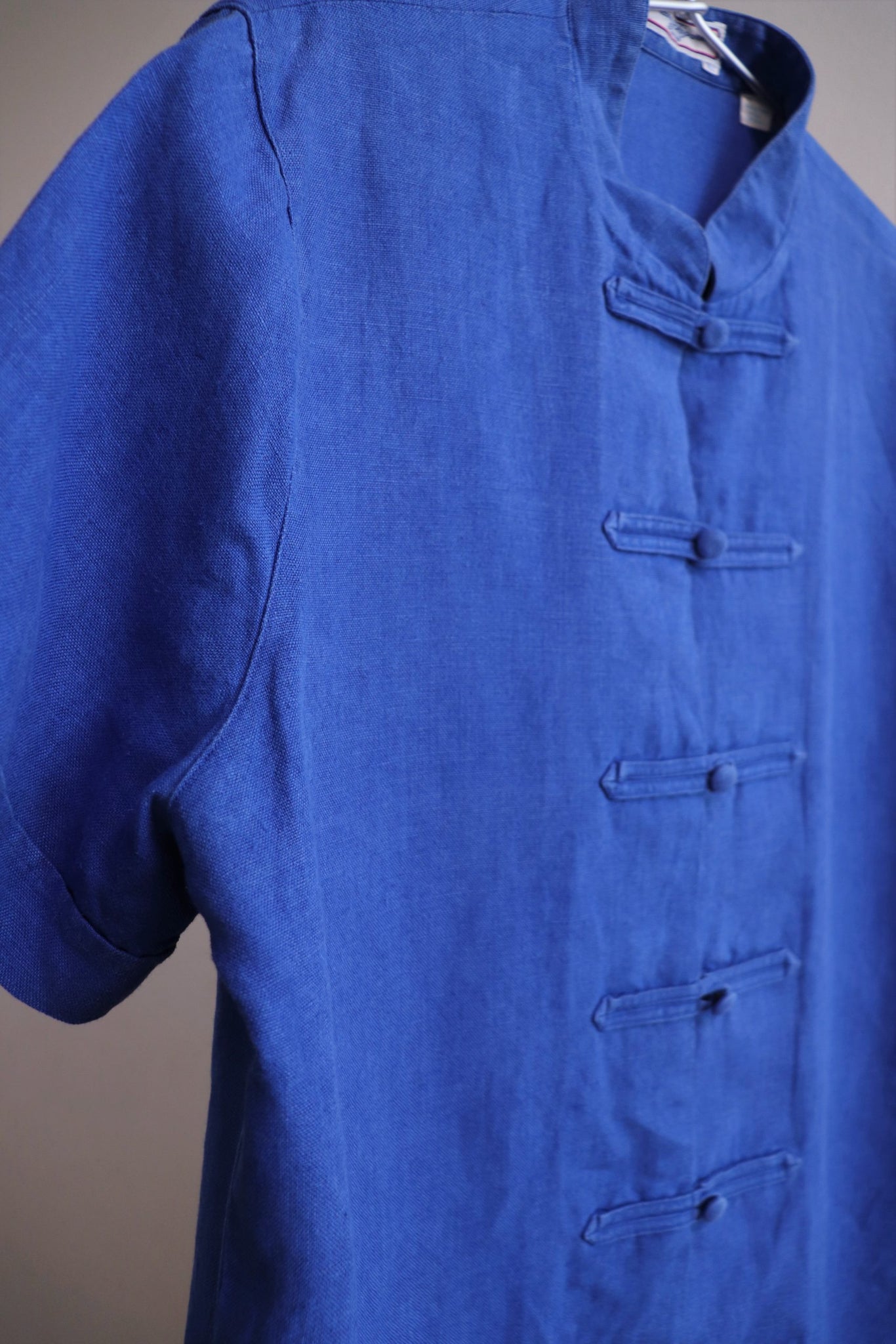 80s French Linen Blue Shirt