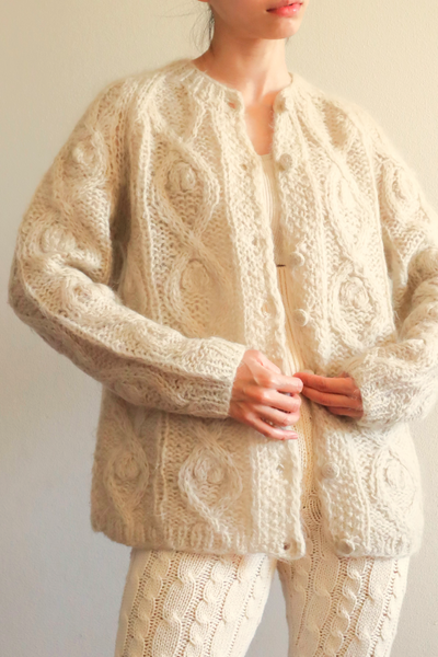 60s Beige Cable Mohair Cardigan