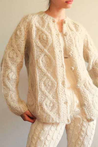 60s Beige Cable Mohair Cardigan