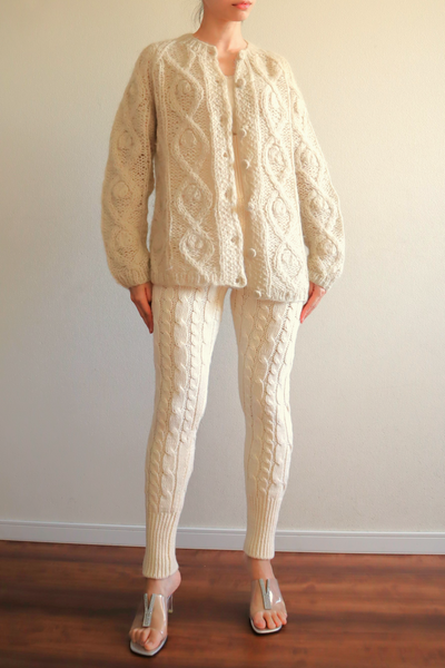 60s Beige Cable Mohair Cardigan