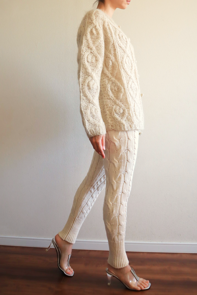 60s Beige Cable Mohair Cardigan