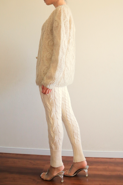 60s Beige Cable Mohair Cardigan