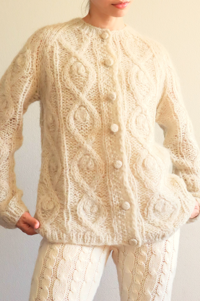 60s Beige Cable Mohair Cardigan