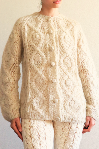 60s Beige Cable Mohair Cardigan