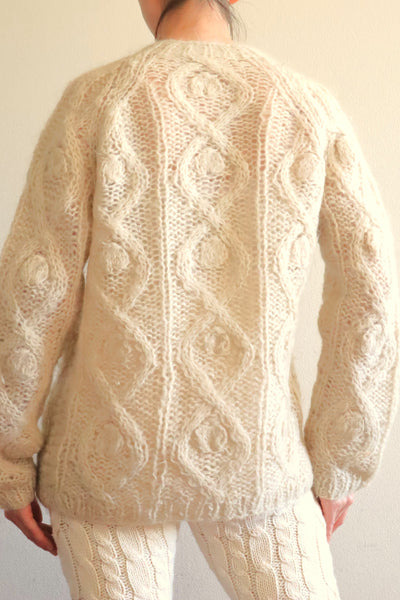 60s Beige Cable Mohair Cardigan