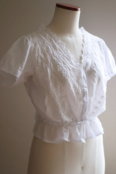 1910s Flower Cutwork Lace Trim Blouse