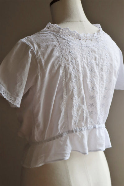 1910s Flower Cutwork Lace Trim Blouse