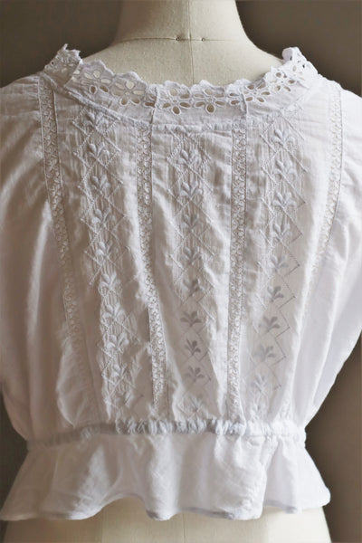 1910s Flower Cutwork Lace Trim Blouse