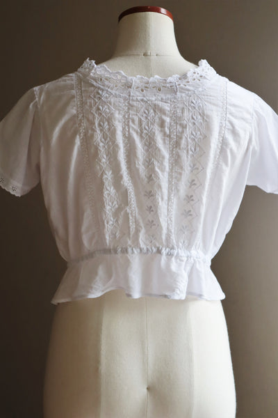 1910s Flower Cutwork Lace Trim Blouse