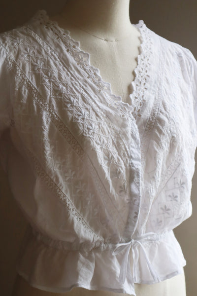 1910s Flower Cutwork Lace Trim Blouse