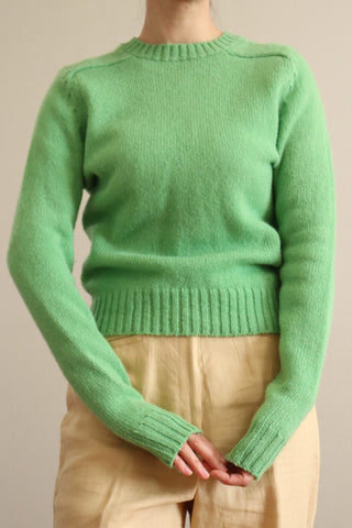 70s Shetland Wool Sweater Apple Green