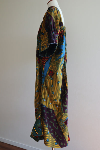 80s Puff Sleeve African Print Dress