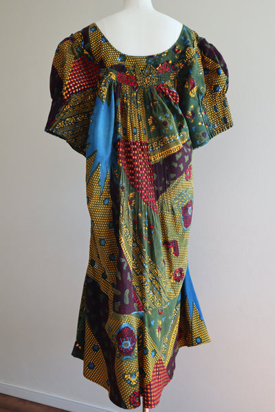 80s Puff Sleeve African Print Dress