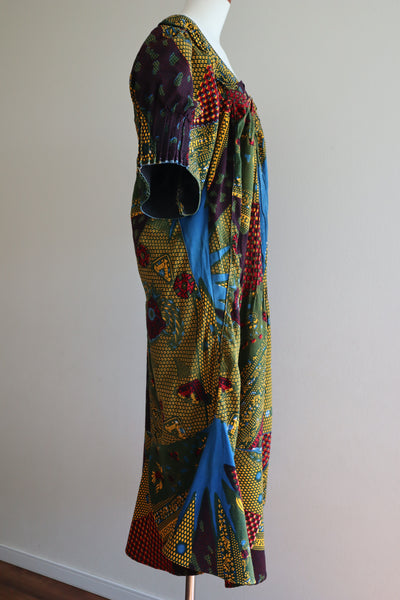 80s Puff Sleeve African Print Dress