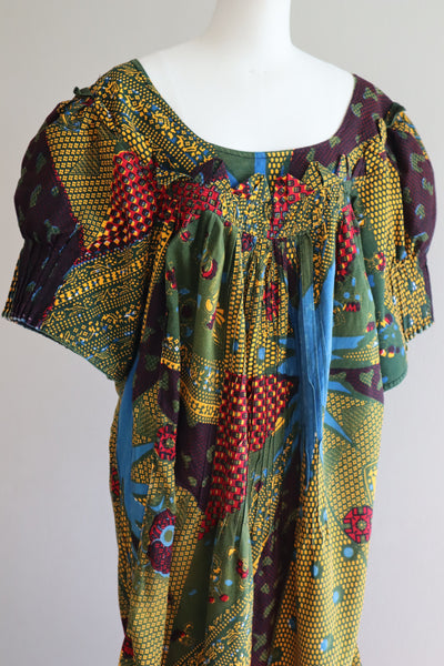 80s Puff Sleeve African Print Dress