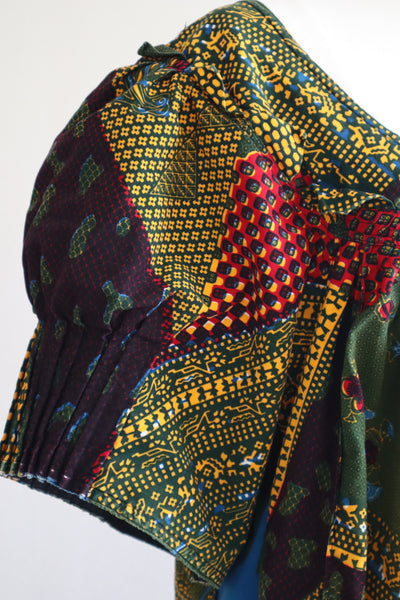 80s Puff Sleeve African Print Dress