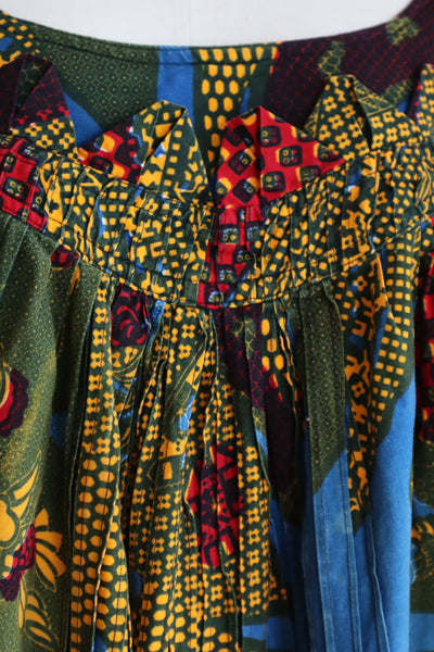 80s Puff Sleeve African Print Dress