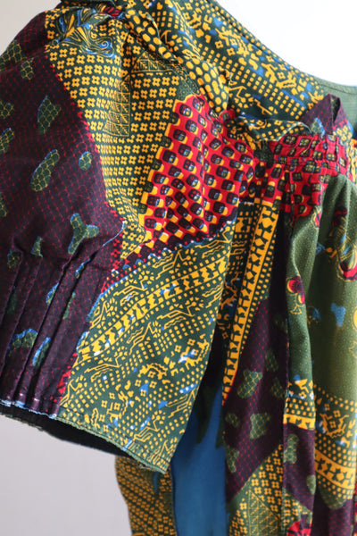 80s Puff Sleeve African Print Dress