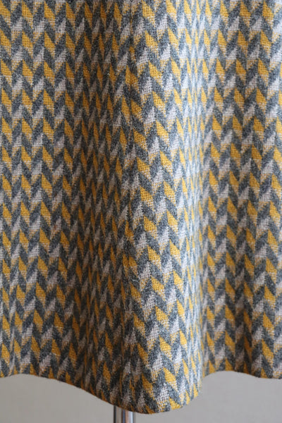 60s Wool Flare Long Skirt Mustard And Grey Herringbone