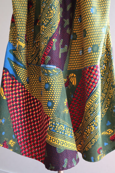 80s Puff Sleeve African Print Dress