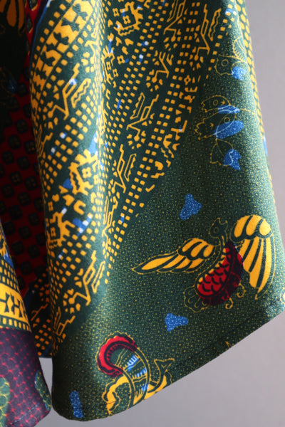 80s Puff Sleeve African Print Dress
