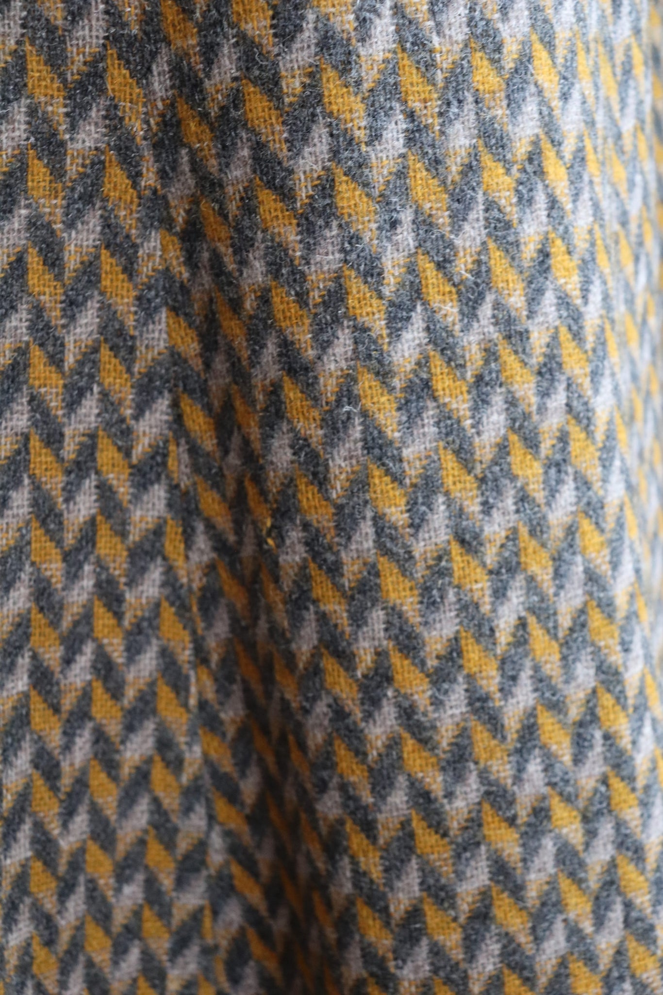 60s Wool Flare Long Skirt Mustard And Grey Herringbone