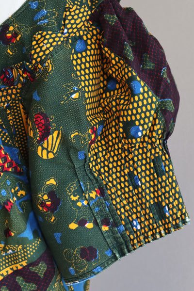 80s Puff Sleeve African Print Dress