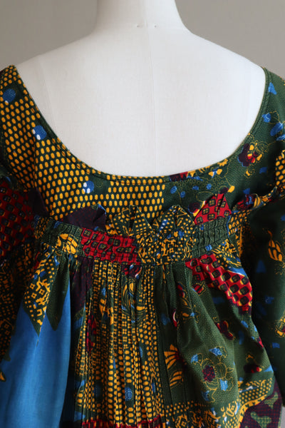 80s Puff Sleeve African Print Dress