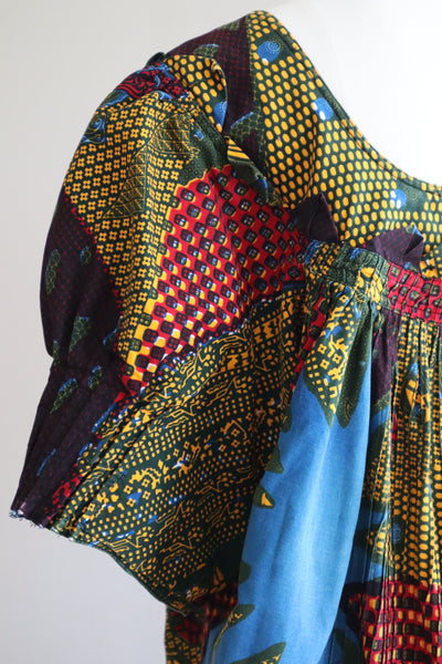 80s Puff Sleeve African Print Dress
