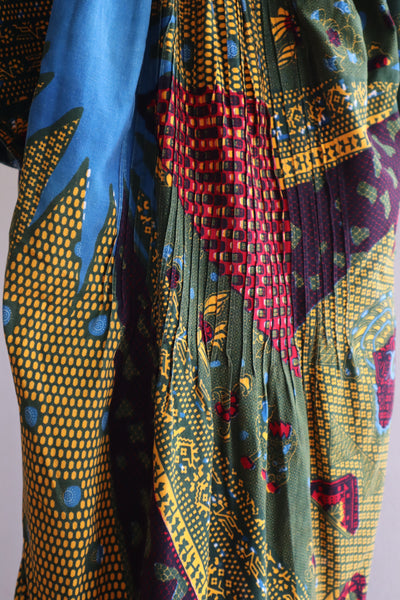 80s Puff Sleeve African Print Dress