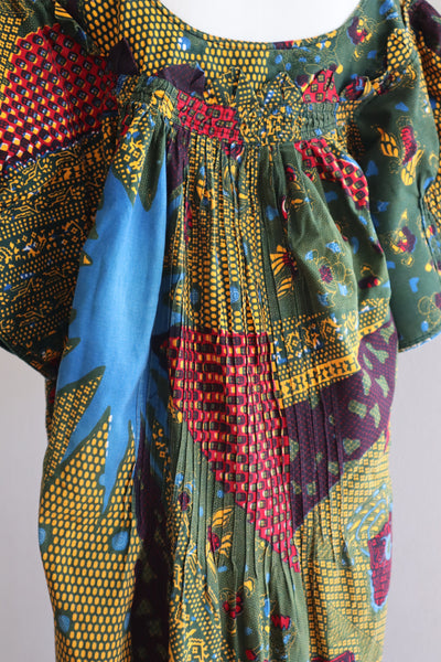 80s Puff Sleeve African Print Dress