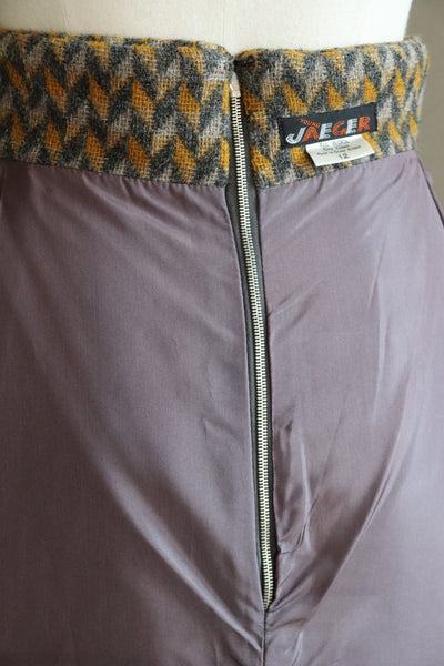 60s Wool Flare Long Skirt Mustard And Grey Herringbone