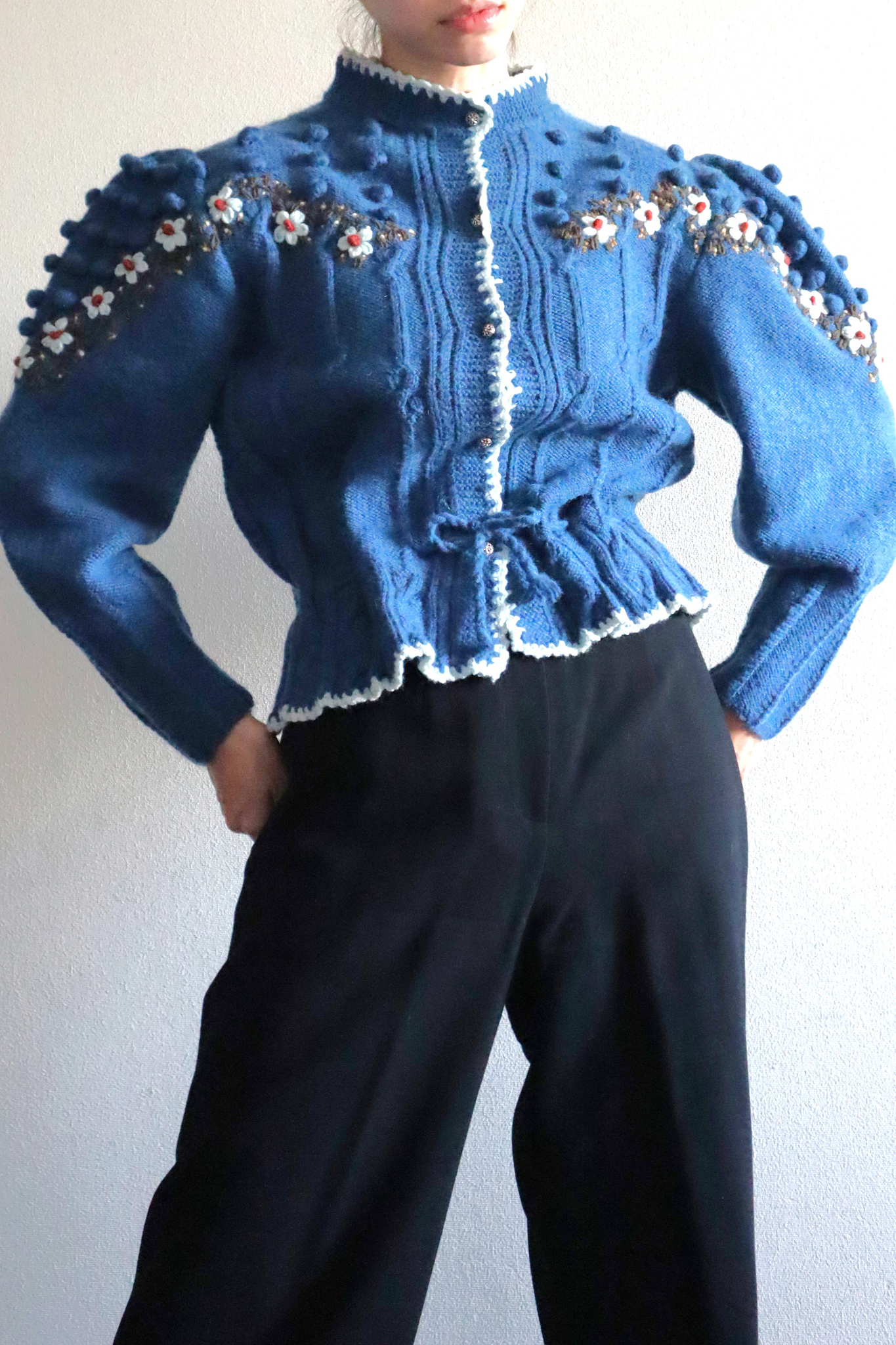 80s Stand Collar Blue Austrian Cardigan