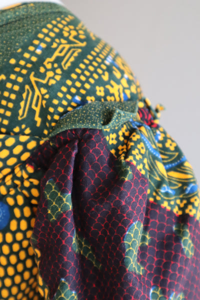 80s Puff Sleeve African Print Dress