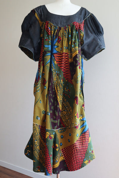 80s Puff Sleeve African Print Dress