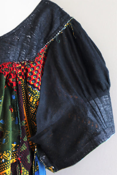80s Puff Sleeve African Print Dress